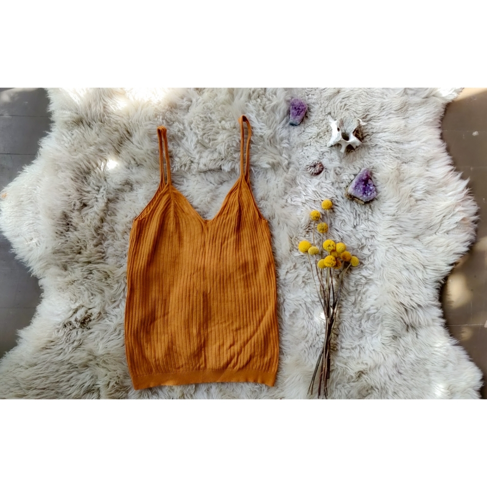 Anthropologie Secretary Mustard Rib Tank